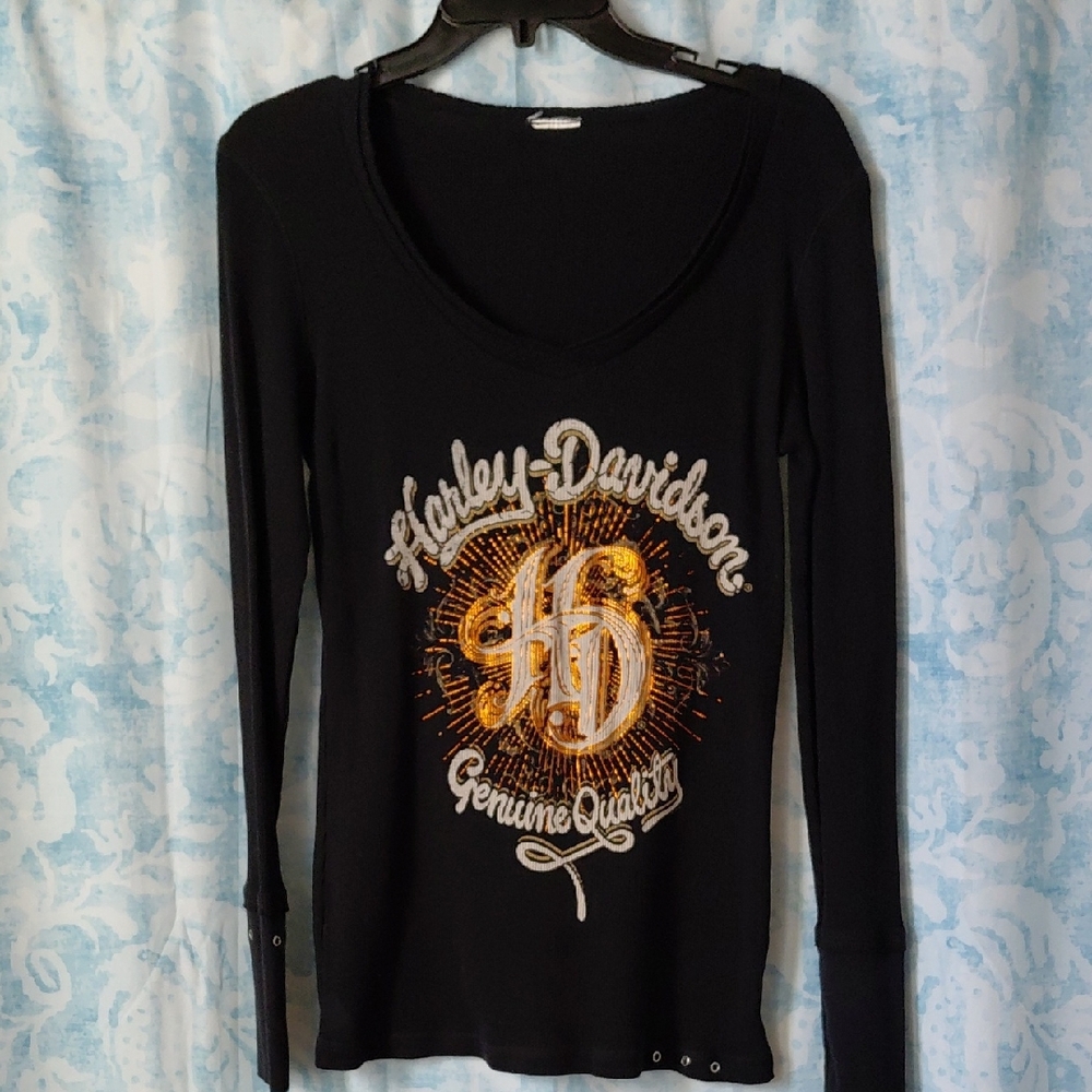 Harley-Davidson Black and Gold Long Sleeve Tee